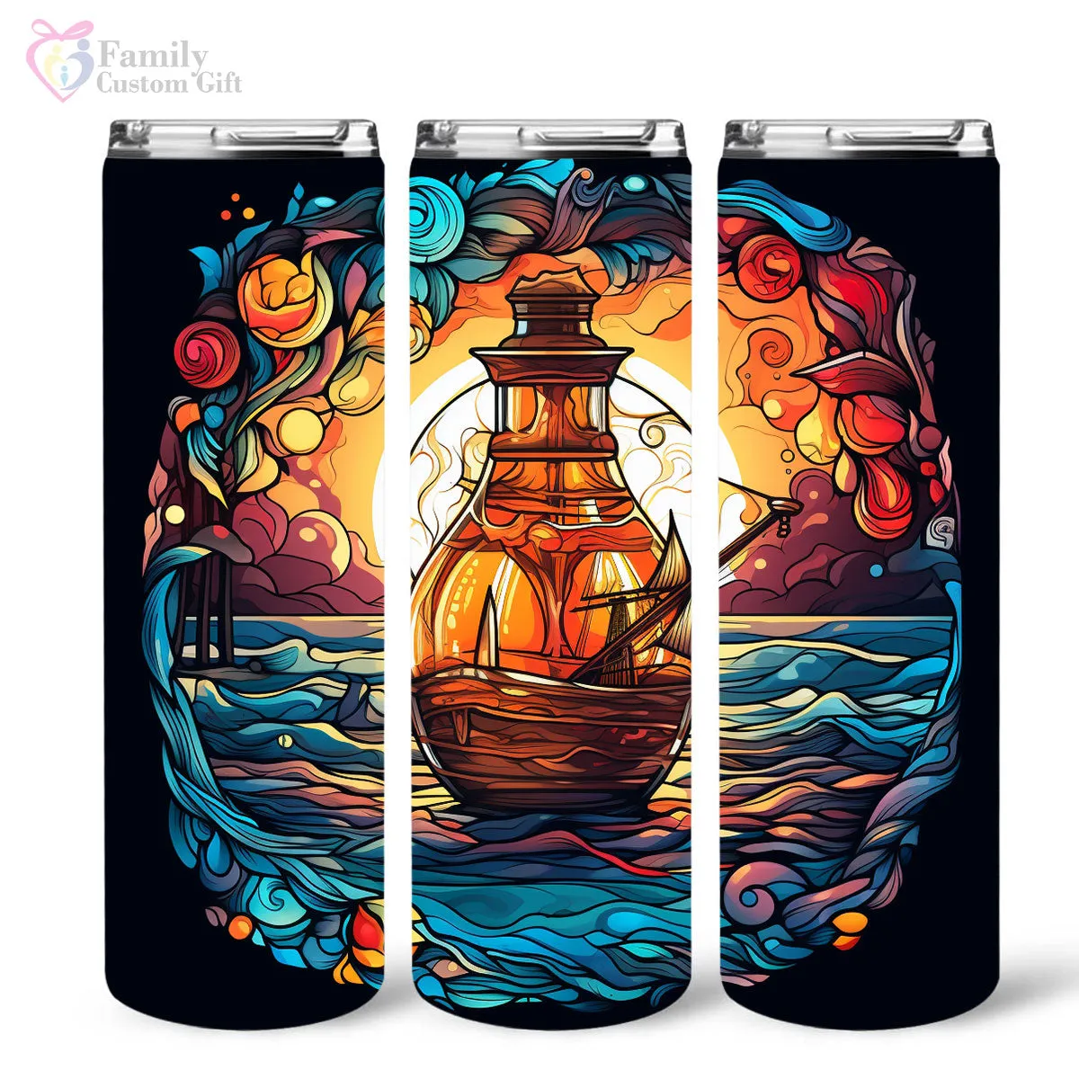 Mysterious Sailboat With Magic Rum In Stained Glass 20oz Skinny Tumbler, Rum Lover, Alcohol Tumbler, Vibrant Tumbler, Trending Tumbler