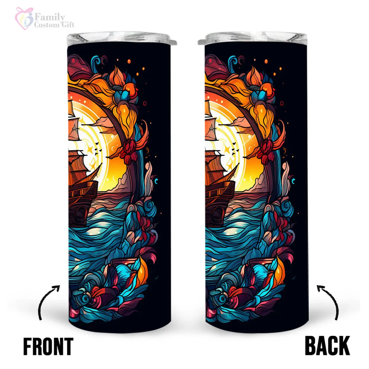 Mysterious Sailboat With Magic Rum In Stained Glass 20oz Skinny Tumbler, Rum Lover, Alcohol Tumbler, Vibrant Tumbler, Trending Tumbler