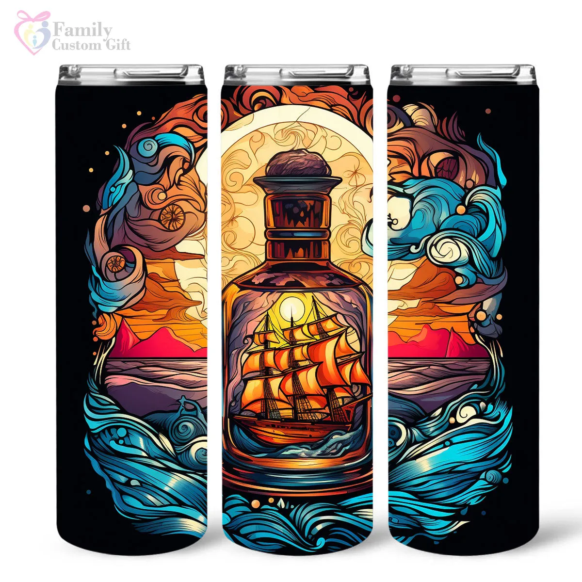 Mysterious Sailboat With Magic Rum In Stained Glass 20oz Skinny Tumbler, Rum Lover, Alcohol Tumbler, Vibrant Tumbler, Trending Tumbler