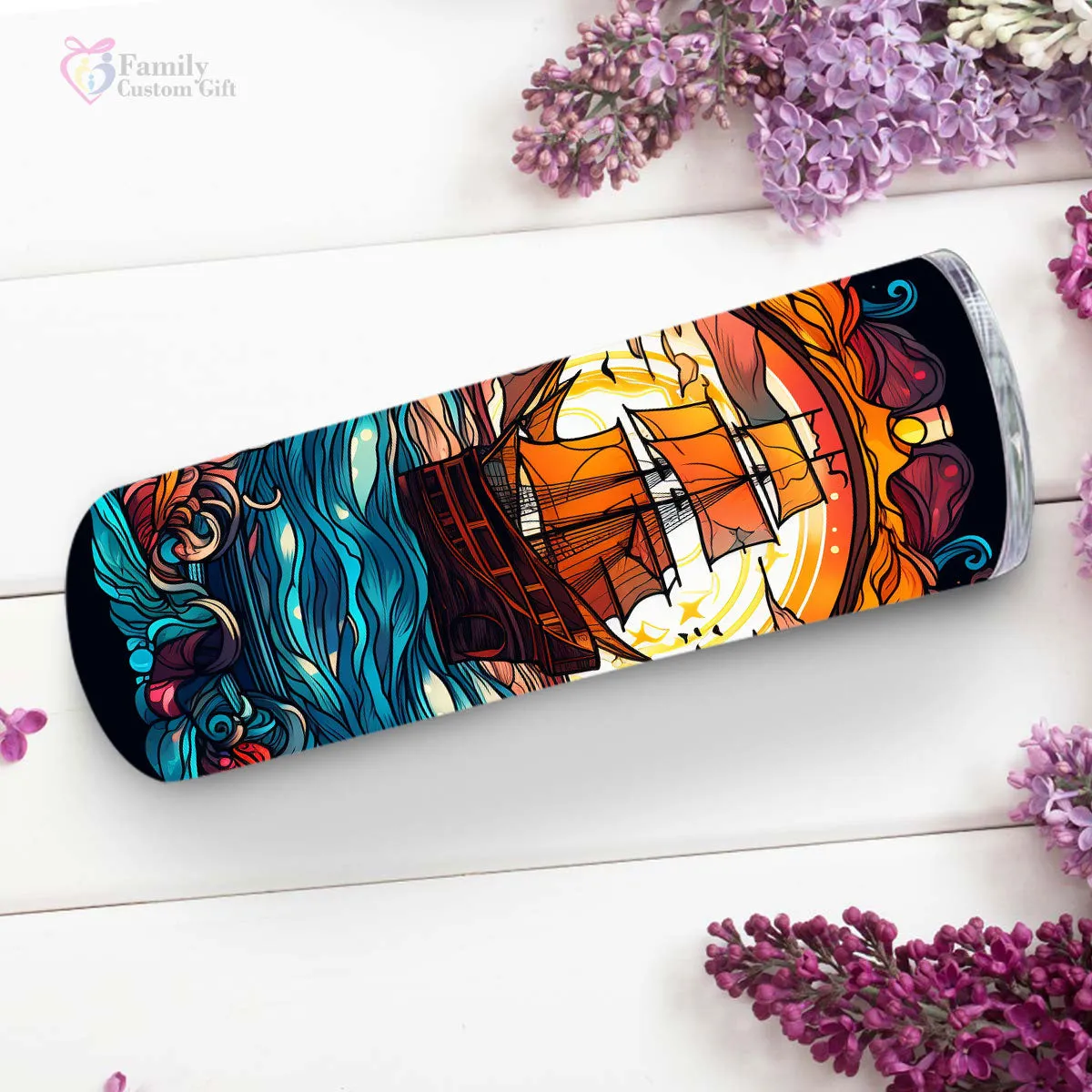 Mysterious Sailboat With Magic Rum In Stained Glass 20oz Skinny Tumbler, Rum Lover, Alcohol Tumbler, Vibrant Tumbler, Trending Tumbler