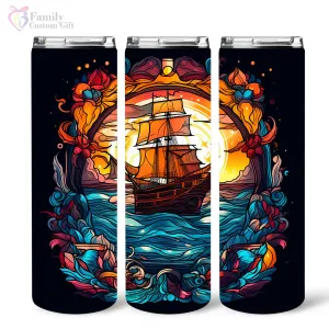 Mysterious Sailboat With Magic Rum In Stained Glass 20oz Skinny Tumbler, Rum Lover, Alcohol Tumbler, Vibrant Tumbler, Trending Tumbler