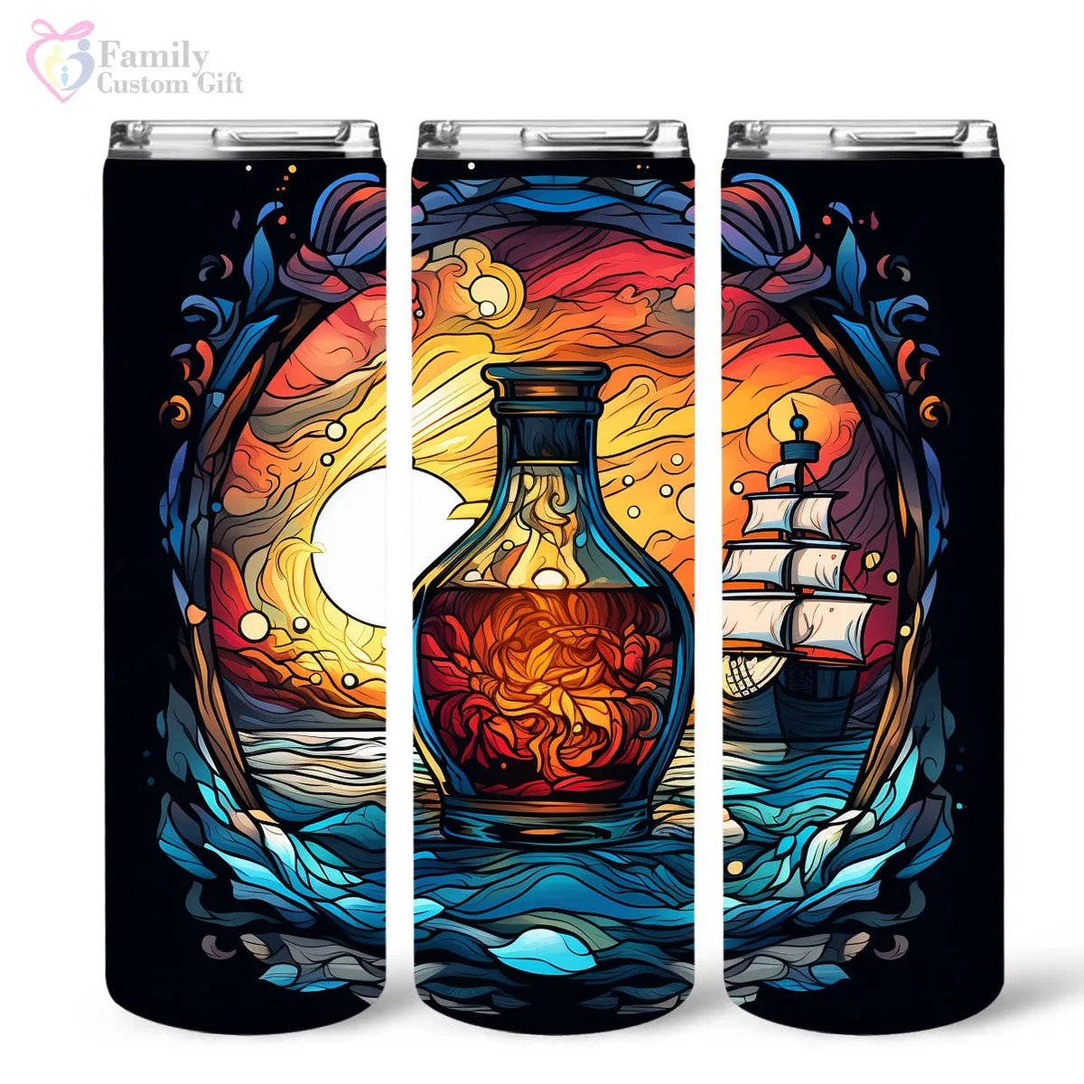 Mysterious Sailboat With Magic Rum In Stained Glass 20oz Skinny Tumbler, Rum Lover, Alcohol Tumbler, Vibrant Tumbler, Trending Tumbler