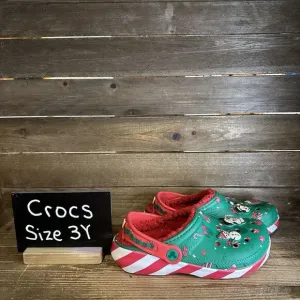 New $65 Big Kids Crocs Disney Mickey Mouse Holiday Lined‎ Sandals Shoes Size 3 Y