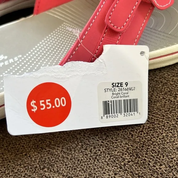 New Clarks Brinkley Cloud Stepper Flora Flip-Flop Women’s Size 9 in Bright Coral
