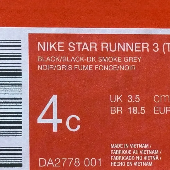 NEW Nike Baby / Toddler Star Runner 3 Low Casual Sneaker (Black)