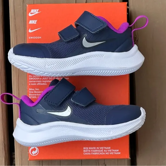NEW Nike Baby / Toddler Unisex Star Runner 3 Low Casual Sneaker (Navy Magenta)
