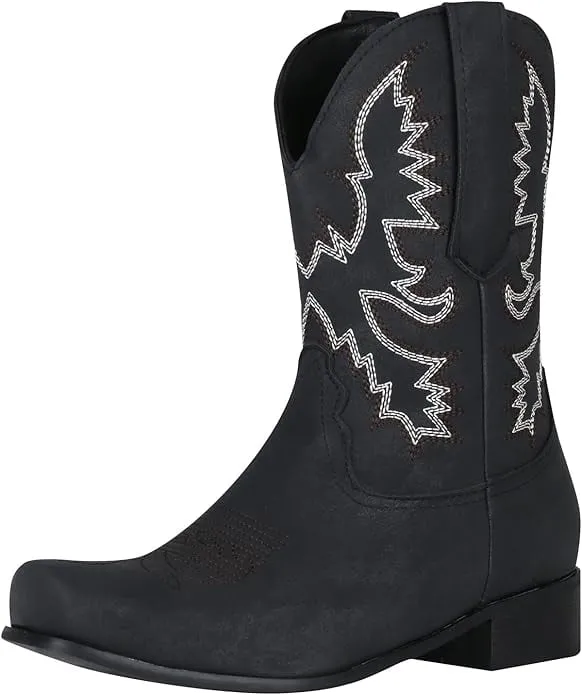 NEW Riding Men's Mid-Calf Boots Round Toe Work Leather Boots for Men Mid Calf Western Booties Flat Retro Work Boots for Men Fashion Men's Hiking Boots Waterproof, Men's Sz 12, Black