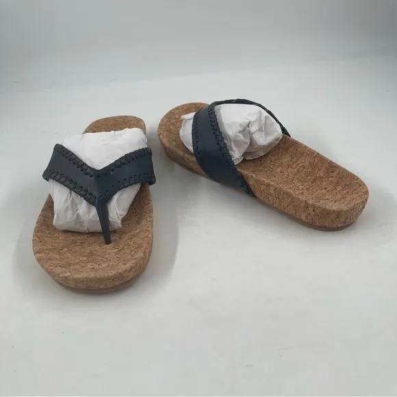 NIB! Jack Rogers Women’s Thelma Midnight Leather Thong Flip Flops Sandal-Size 10