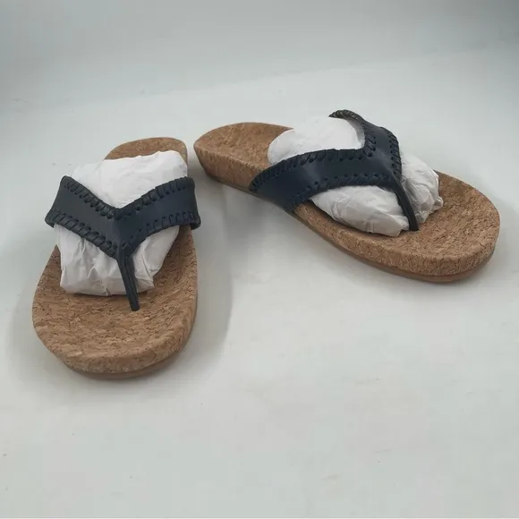 NIB! Jack Rogers Women’s Thelma Midnight Leather Thong Flip Flops Sandal-Size 10