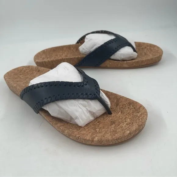 NIB! Jack Rogers Women’s Thelma Midnight Leather Thong Flip Flops Sandal-Size 10