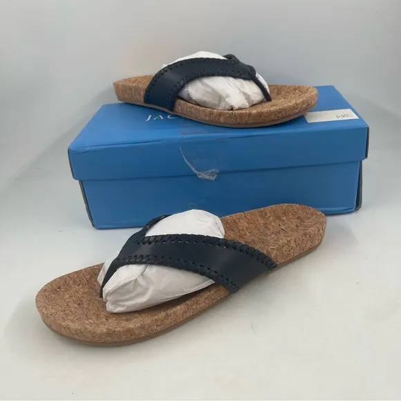 NIB! Jack Rogers Women’s Thelma Midnight Leather Thong Flip Flops Sandal-Size 10