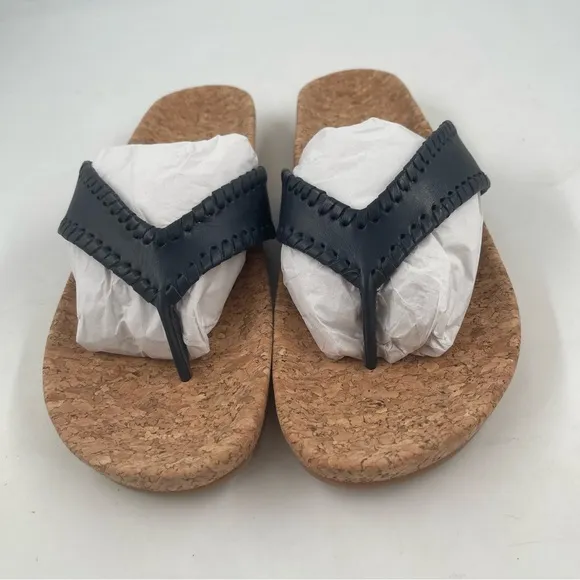NIB! Jack Rogers Women’s Thelma Midnight Leather Thong Flip Flops Sandal-Size 10