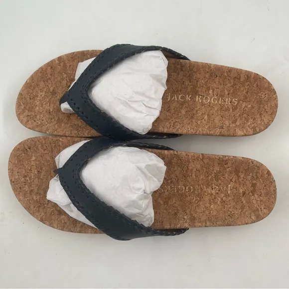 NIB! Jack Rogers Women’s Thelma Midnight Leather Thong Flip Flops Sandal-Size 10
