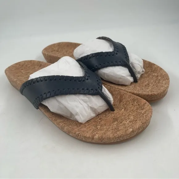 NIB! Jack Rogers Women’s Thelma Midnight Leather Thong Flip Flops Sandal-Size 10