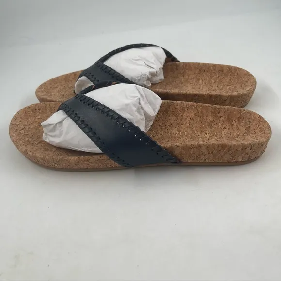 NIB! Jack Rogers Women’s Thelma Midnight Leather Thong Flip Flops Sandal-Size 10