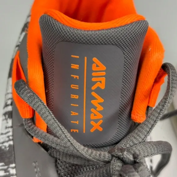 Nike Air Max Sneaker Shoes Infuriate II Boys Size 5 Youth Gray Orange Basketball