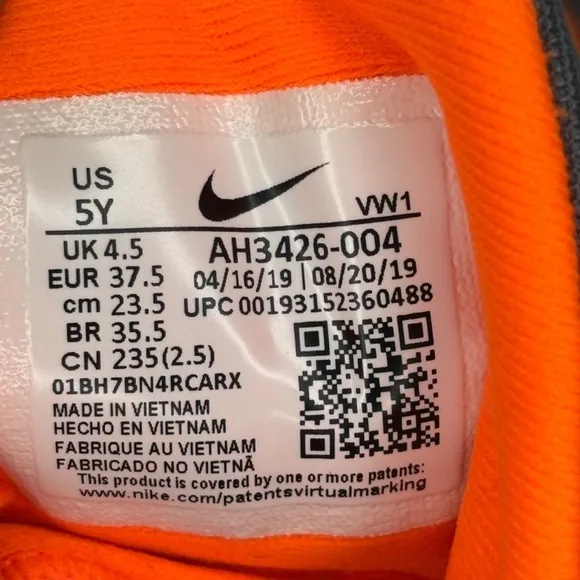 Nike Air Max Sneaker Shoes Infuriate II Boys Size 5 Youth Gray Orange Basketball