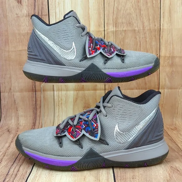 NIKE Kids Kyrie 5 Graffiti Basketball Shoes Sz 5.5Y Gray Purple Multicol…