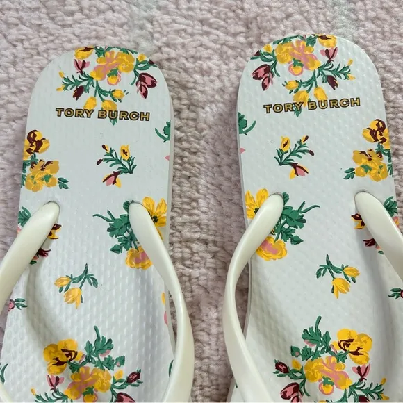 NWOT Ivory Rose Tory Burch Floral Flip Flops Size 7M