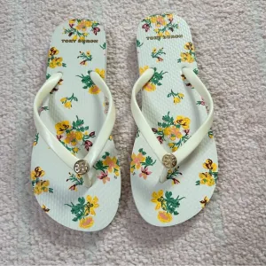 NWOT Ivory Rose Tory Burch Floral Flip Flops Size 7M