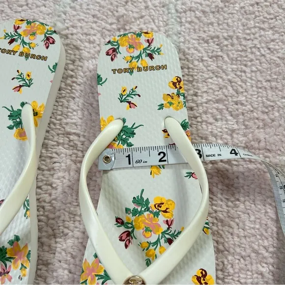 NWOT Ivory Rose Tory Burch Floral Flip Flops Size 7M