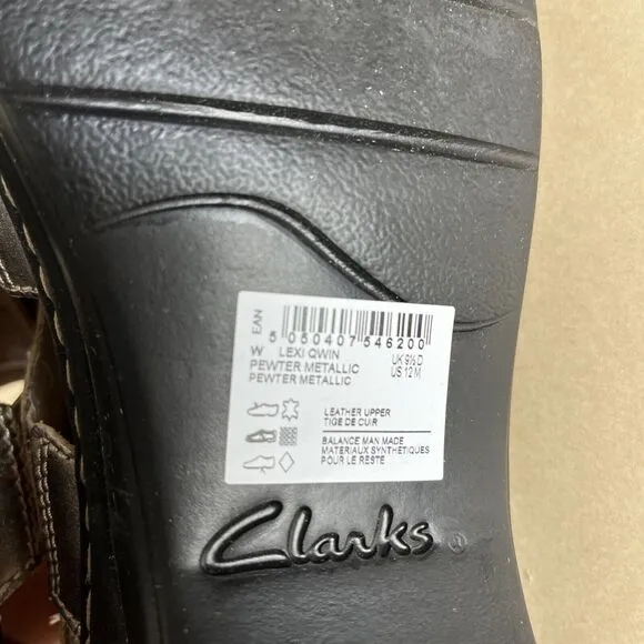 NWT Clarks Women's Lexi Qwin Leather Pewter Metallic Sandals Sz 12 Medium No Box