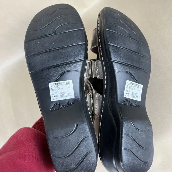 NWT Clarks Women's Lexi Qwin Leather Pewter Metallic Sandals Sz 12 Medium No Box