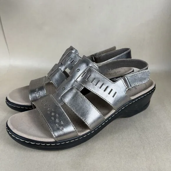 NWT Clarks Women's Lexi Qwin Leather Pewter Metallic Sandals Sz 12 Medium No Box