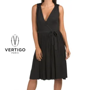 NWT Gorgeous VERTIGO Lurex Shimmer V-Neck Pleated Skirt Midi Cocktail Dress