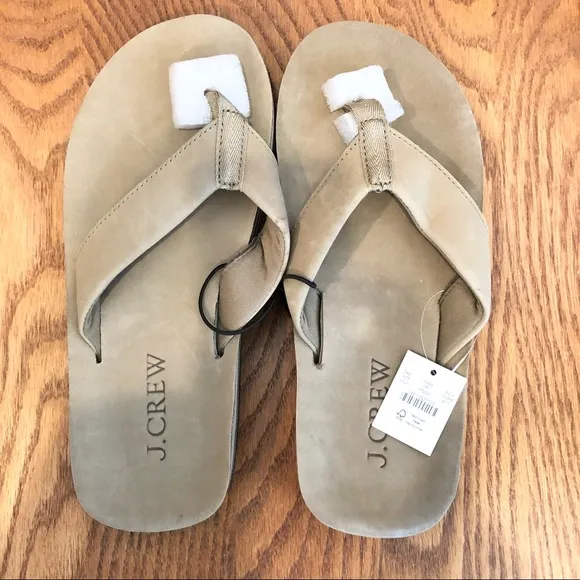 NWT, Light Tan, Leather JCrew Flip Flops, Size 8