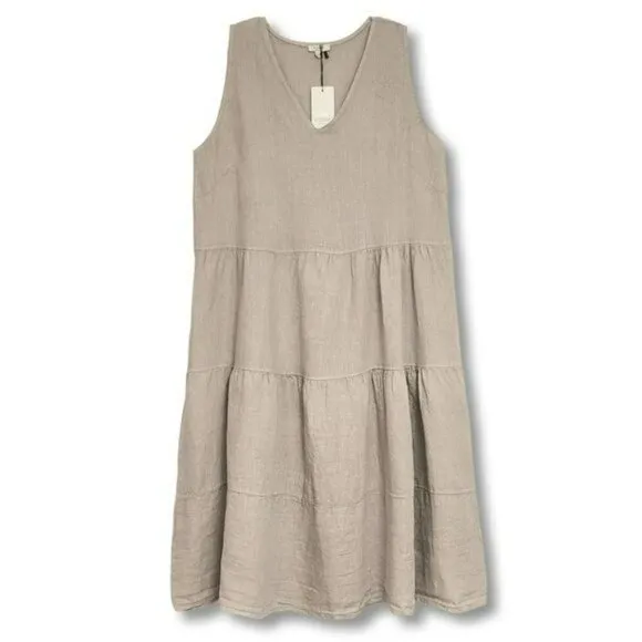 NWT ROSEMARINE Plus Made In Italy Linen Sleeveless V-Neck Tiered Midi Dress