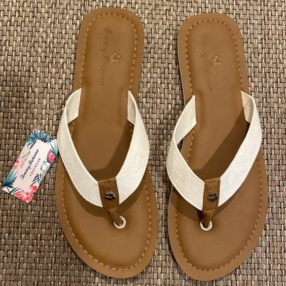 NWT Tommy Bahama 10 Brown/Ivory Flip Flops