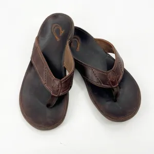 Olukai Nui Leather Sandals Flip Flops EVA Leather Footbed Outboard Straps Size 9