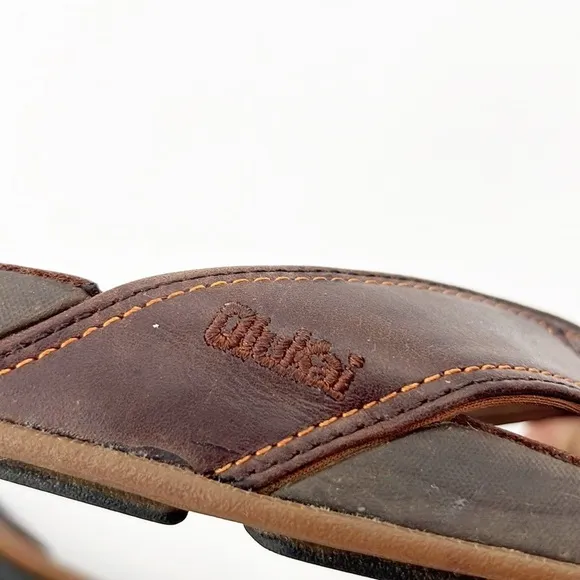 Olukai Nui Leather Sandals Flip Flops EVA Leather Footbed Outboard Straps Size 9