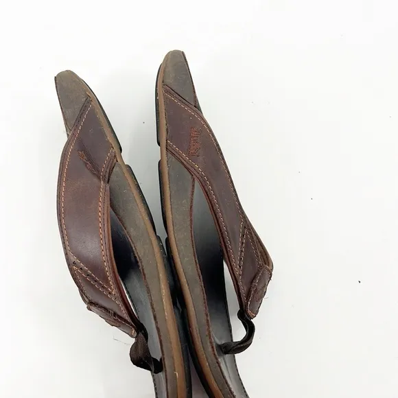 Olukai Nui Leather Sandals Flip Flops EVA Leather Footbed Outboard Straps Size 9