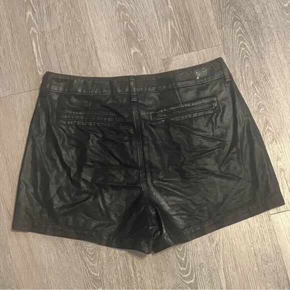PAIGE Mayslie Pleated Shorts High Rise Black Midnight Oil Coating 32 NWT