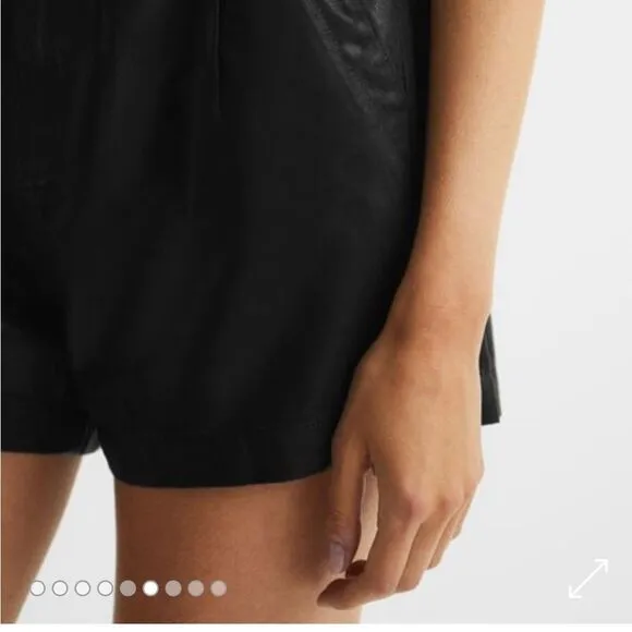 PAIGE Mayslie Pleated Shorts High Rise Black Midnight Oil Coating 32 NWT