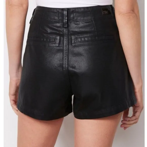 PAIGE Mayslie Pleated Shorts High Rise Black Midnight Oil Coating 32 NWT