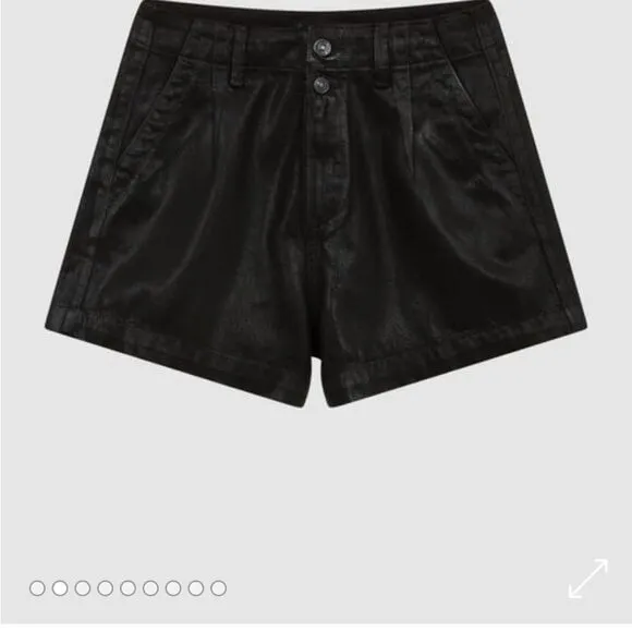 PAIGE Mayslie Pleated Shorts High Rise Black Midnight Oil Coating 32 NWT