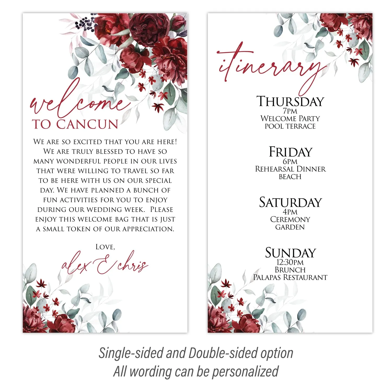 Personalized Wedding Welcome Letter & Itinerary - Peonies