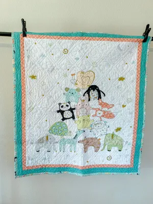 Playful Teal and Orange Animal Pyramid: Handmade Baby Quilt