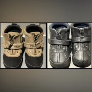 Polo Baby Boots 2 pair Taupe Brown Black Leather Zip Sz 4 9-12 mo Ralph Lauren