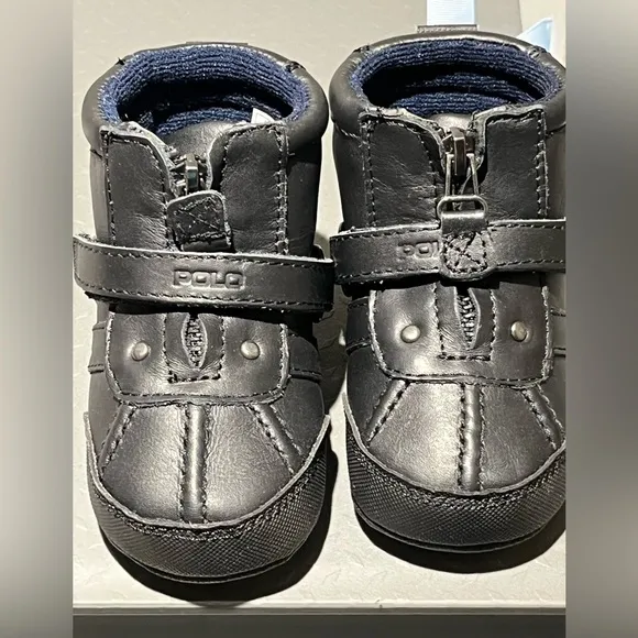 Polo Baby Boots 2 pair Taupe Brown Black Leather Zip Sz 4 9-12 mo Ralph Lauren