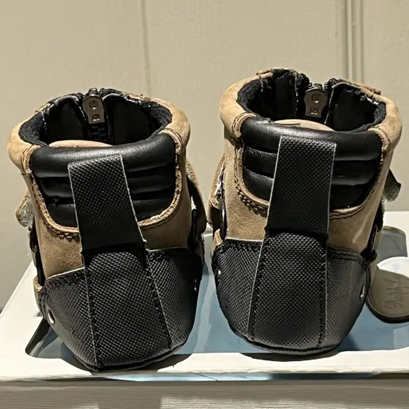 Polo Baby Boots 2 pair Taupe Brown Black Leather Zip Sz 4 9-12 mo Ralph Lauren