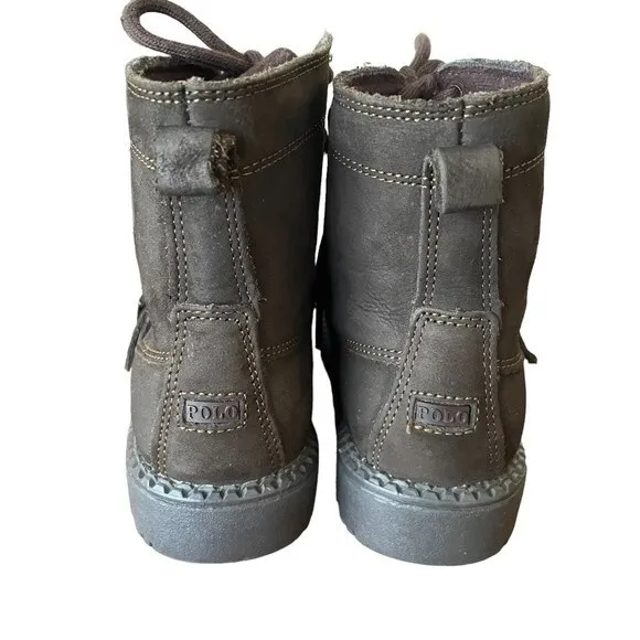 Polo Ralph Lauren Ranger Hi II Sweater Bear American Flag Buckle Boots Kid Sz 10