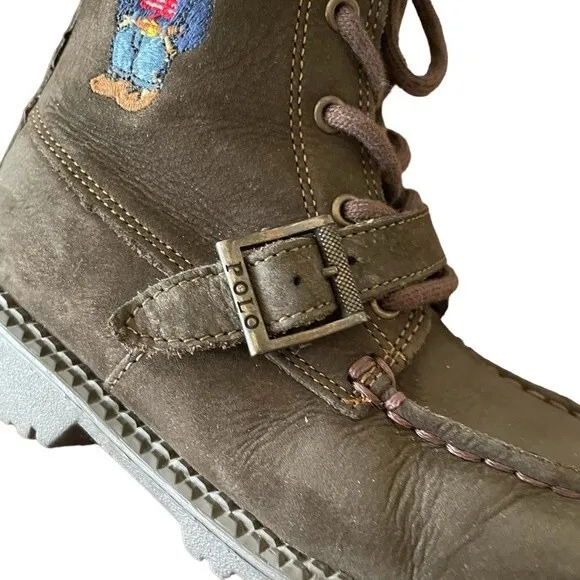 Polo Ralph Lauren Ranger Hi II Sweater Bear American Flag Buckle Boots Kid Sz 10