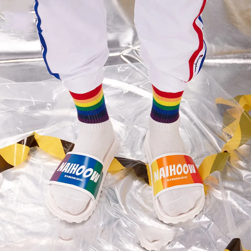 Rainbow plastic slippers women