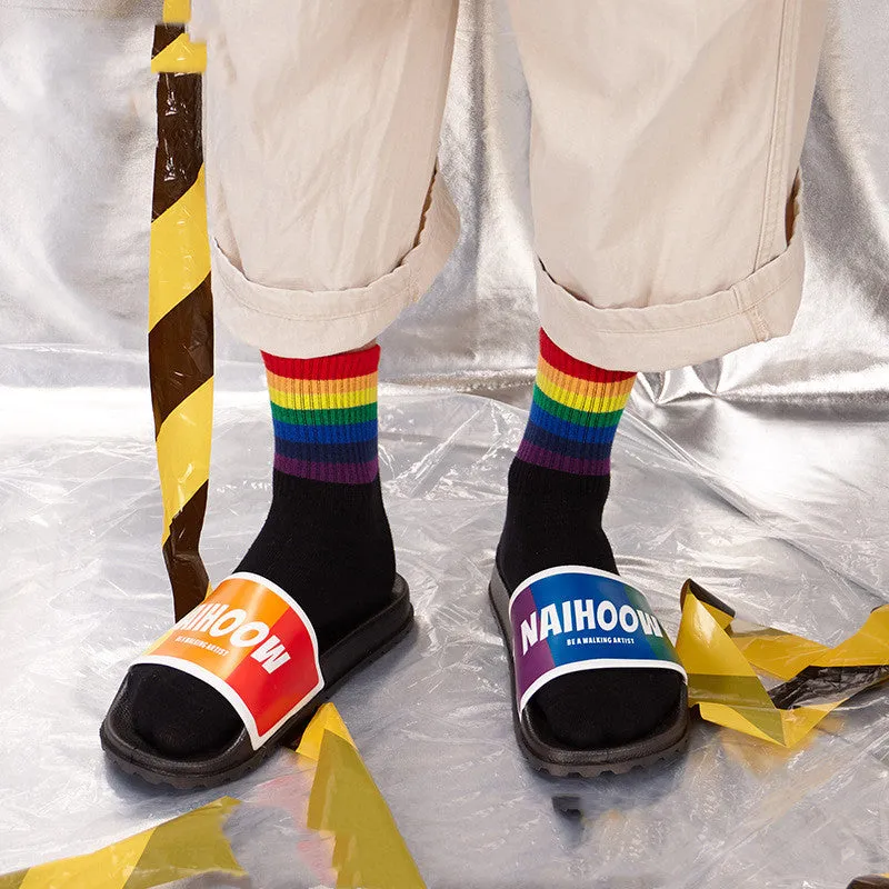 Rainbow plastic slippers women