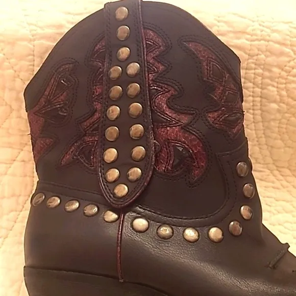 Reba Red and Black Studded  Boots