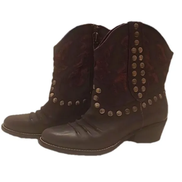 Reba Red and Black Studded  Boots